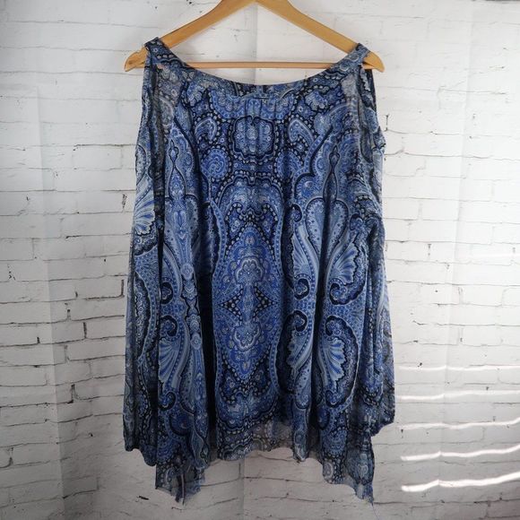 INC INTERNATIONAL CONCEPTS BLUE PAISLEY WITH RHINESTONE DETAIL LONG SLEEVE TUNIC - Picture 5 of 8